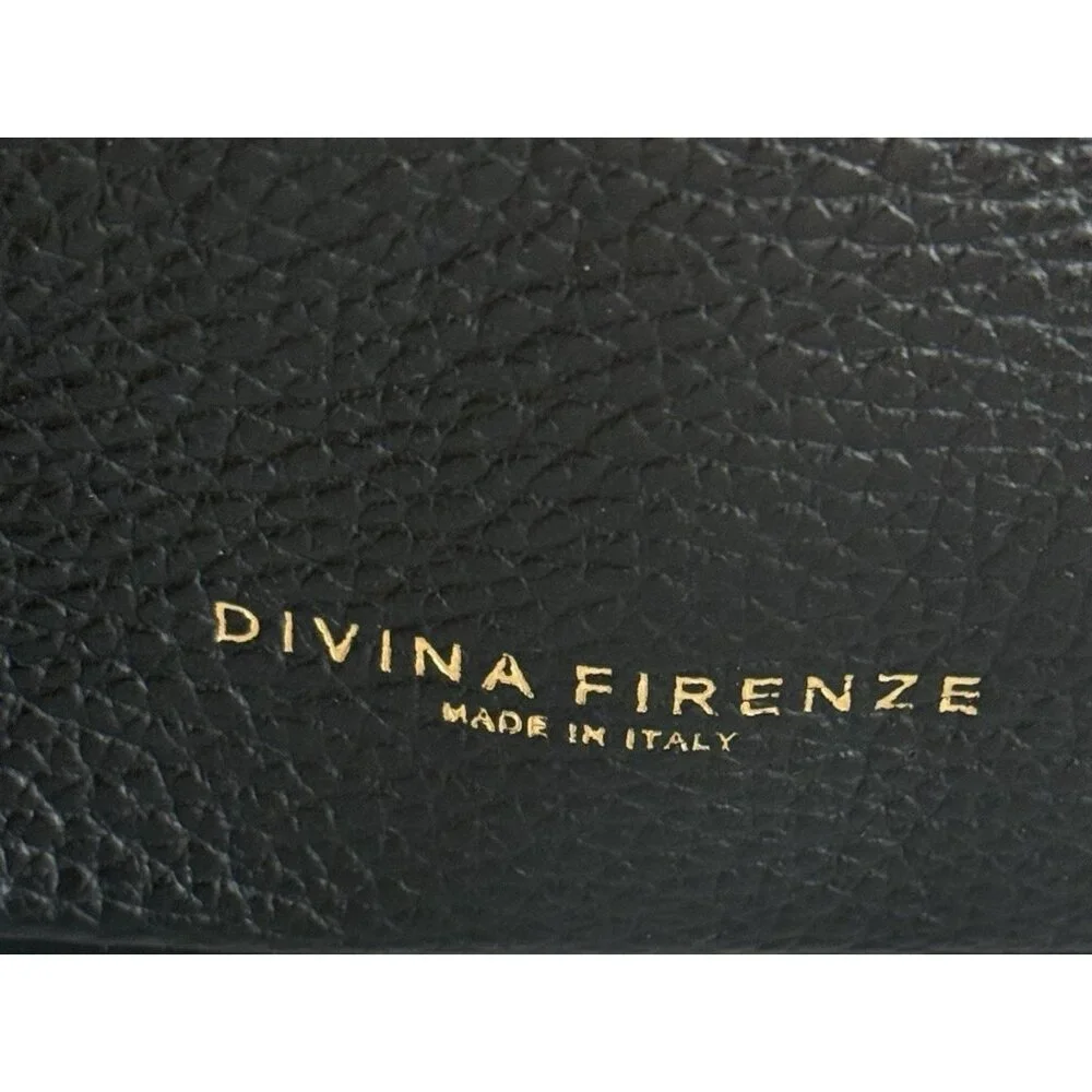 DIVINA FIRENZE Italian Made Leather Black Cognac Convertible Backpack Bag Pocket